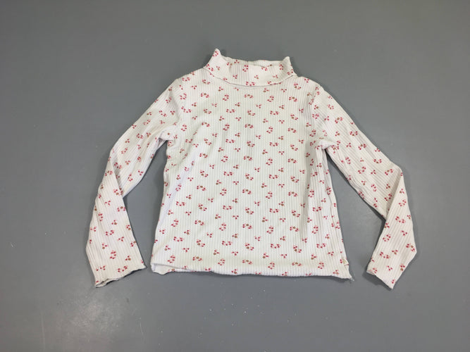 T-shirt m.l col roulé blanc côtelé fleurs, moins cher chez Petit Kiwi