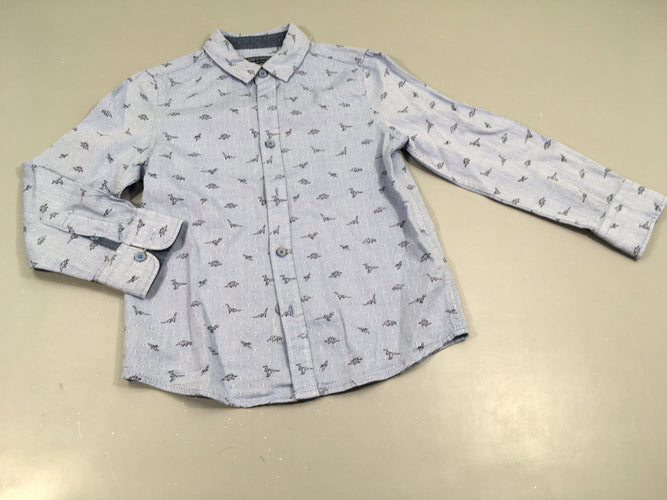 Chemise m.l bleu chiné, dinosaures, moins cher chez Petit Kiwi