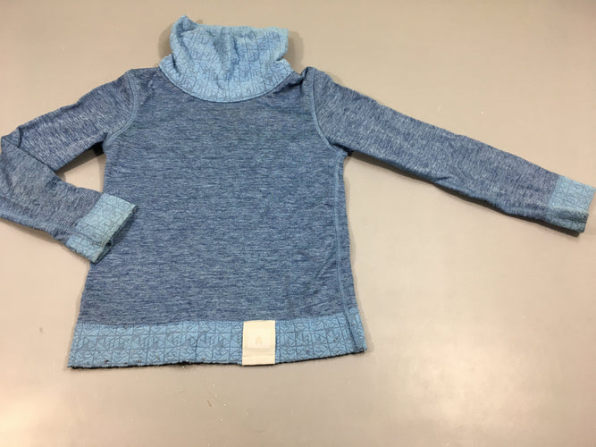 T-shirt m.l col roulé bleu flammé "Wed'ze",taché,à relaver. Pas de taille indiquée, estimée 6a, moins cher chez Petit Kiwi