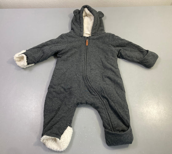 Combinaison zippée grise ours capuche molleton doublé sherpa, moins cher chez Petit Kiwi