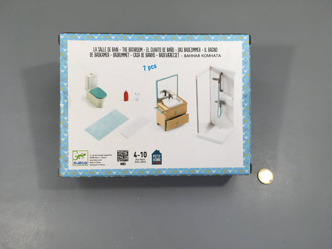 Neuf-Salle de bain pour maison de poupée 7pcs 4-10a, moins cher chez Petit Kiwi