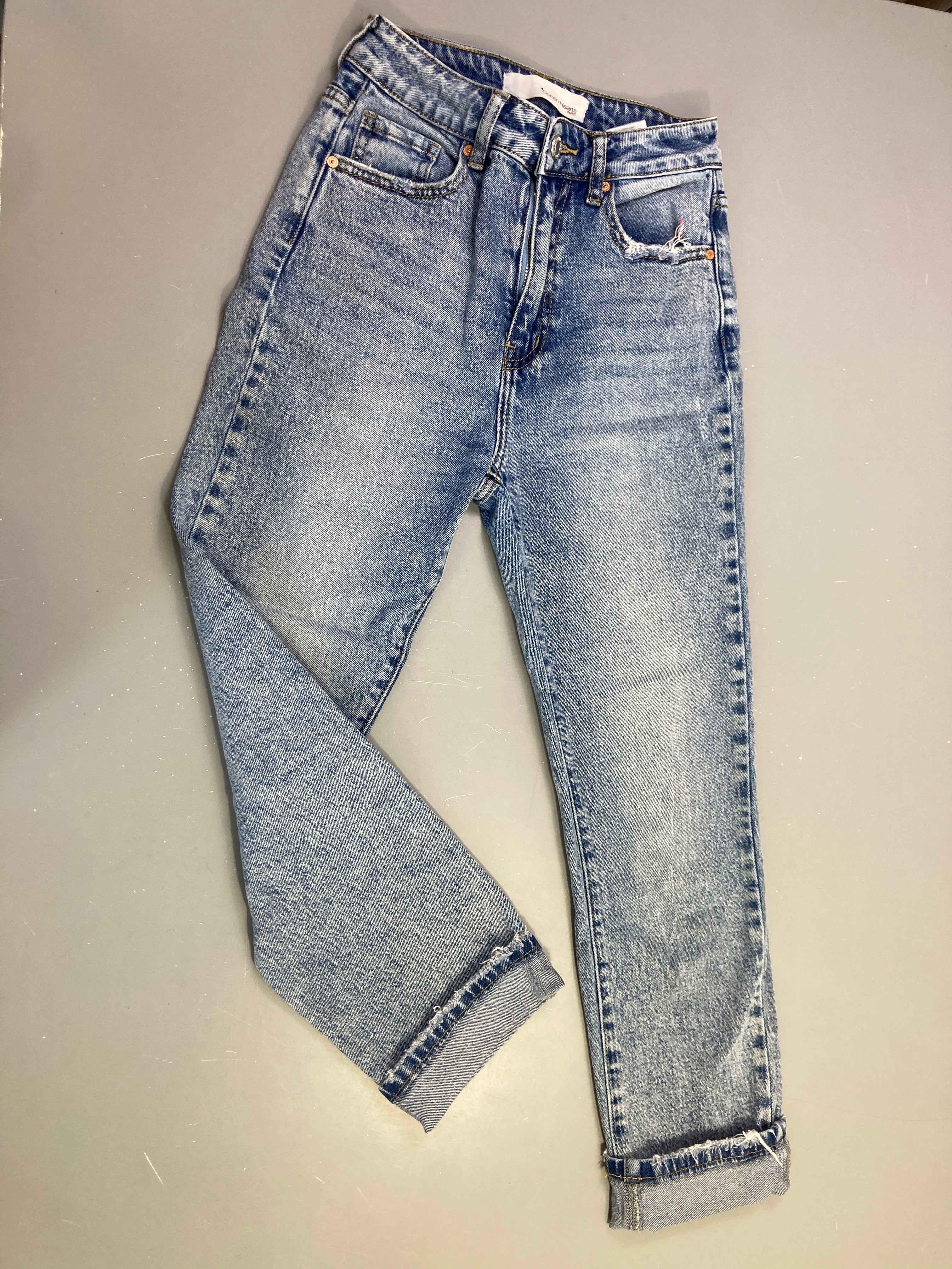 Jeans bleu délavé denim taille haute