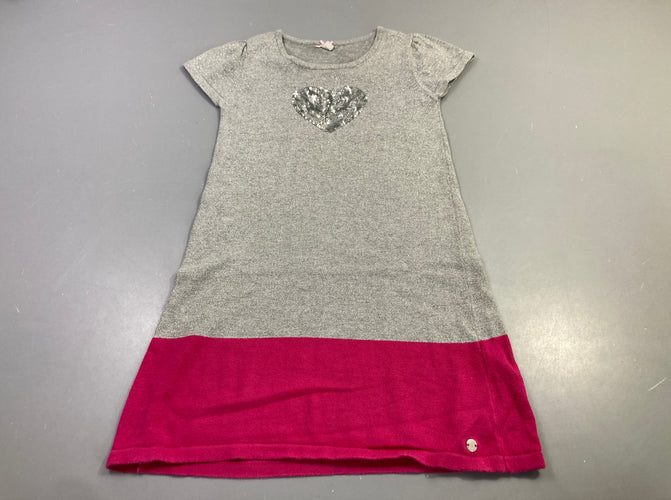 Robe m.c grise tricot cœur sequins rose, moins cher chez Petit Kiwi