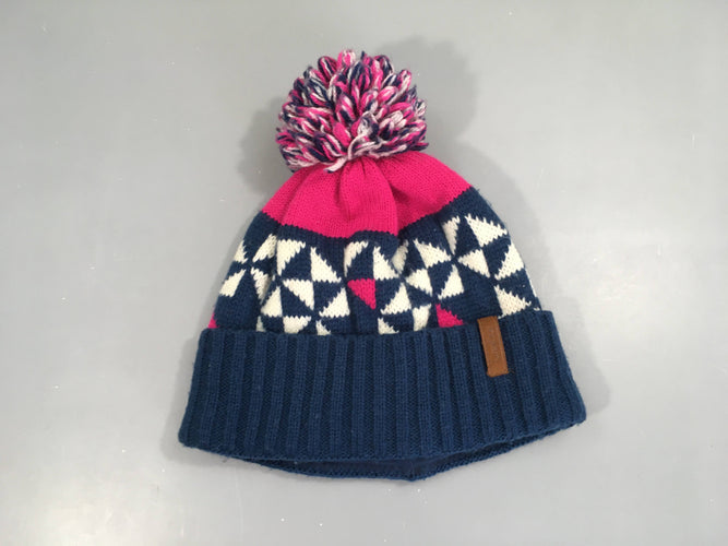 Bonnet bleu foncé/rose triangles blancs, moins cher chez Petit Kiwi