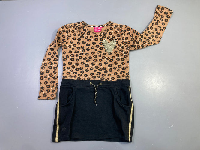 Robe m.l léopard beige jersey jupe noire molleton poches, moins cher chez Petit Kiwi
