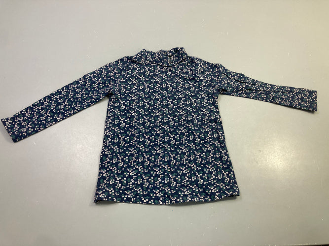 T-shirt m.l bleu marine fleuri jersey col roulé, moins cher chez Petit Kiwi
