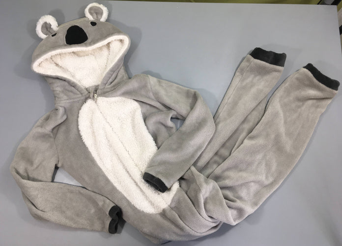 Combinaison zippée velours gris à capuche koala, moins cher chez Petit Kiwi