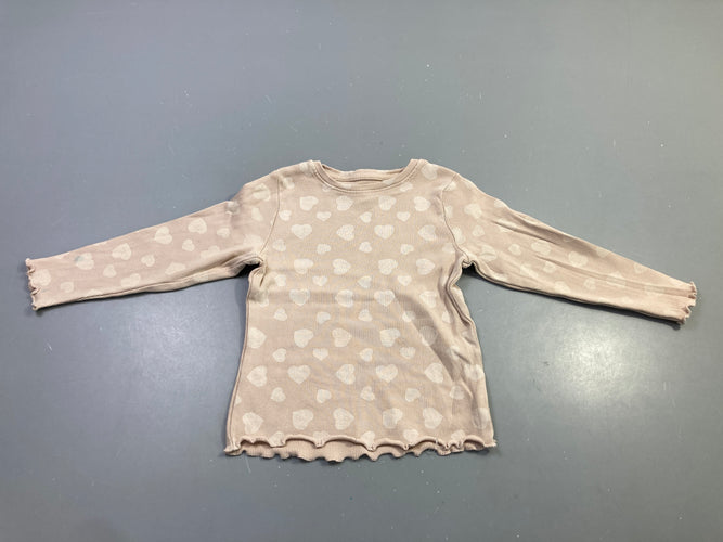 T-shirt m.l beige rosé côtelé cœurs imprimés, moins cher chez Petit Kiwi
