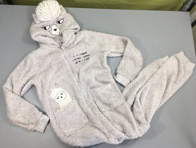Combinaison zippée velours gris à capuche alpaga, moins cher chez Petit Kiwi