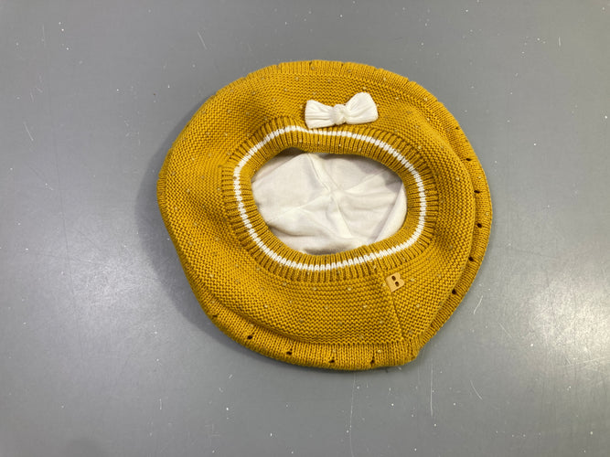 Béret moutarde tricot nœud blanc, moins cher chez Petit Kiwi