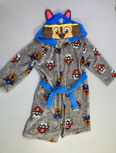 Peignoir gris chiné polaire Pat'Patrouille capuche zippée, moins cher chez Petit Kiwi