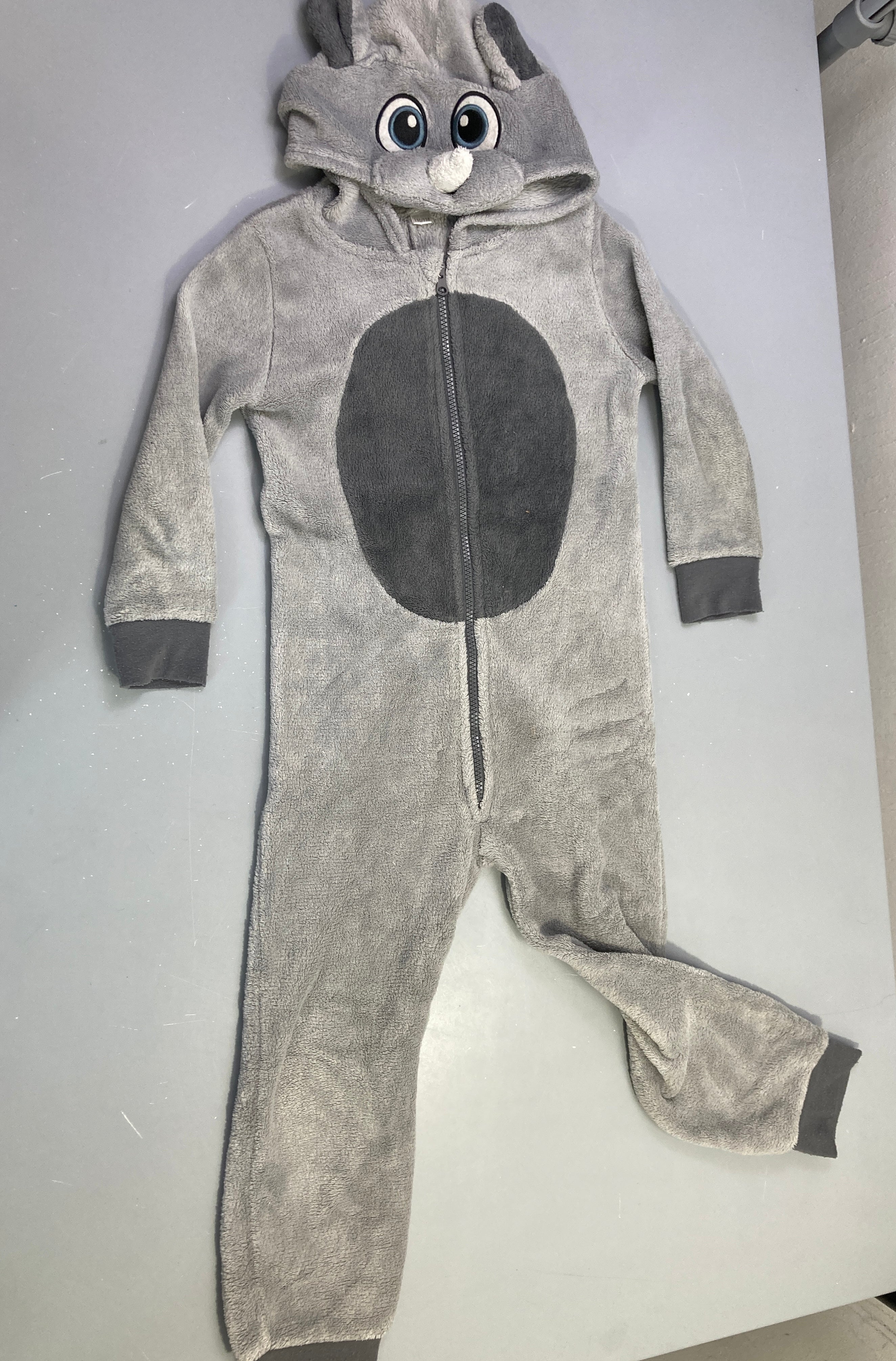 Combinaison zippée grise polaire lapin capuche