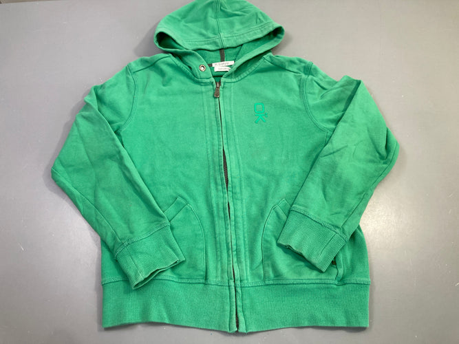 Sweat zippé à capuche vert-petite tache arrière bas et manche, moins cher chez Petit Kiwi