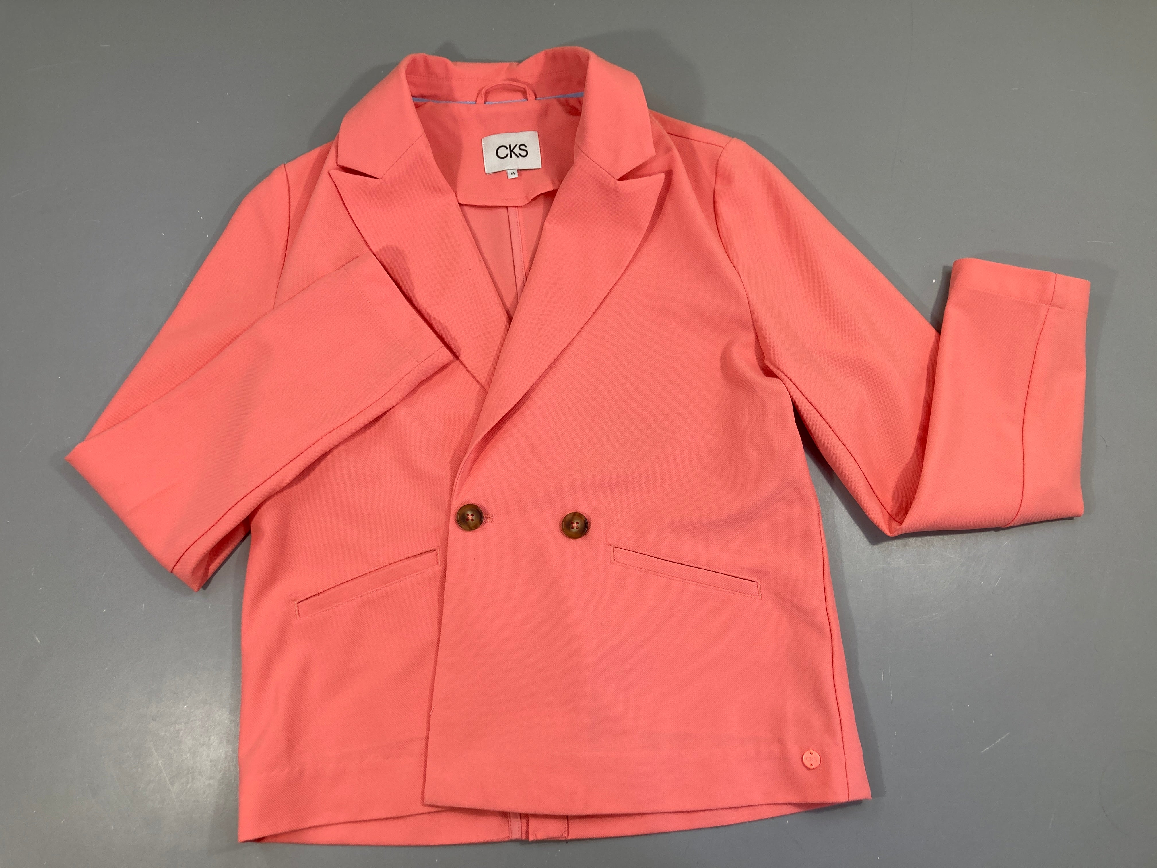 Veste blaser rose texturé, CKS, tache à l'avant