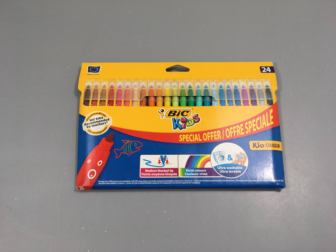 NEUF 24 feutres de coloriage ultra lavables, BIC, moins cher chez Petit Kiwi