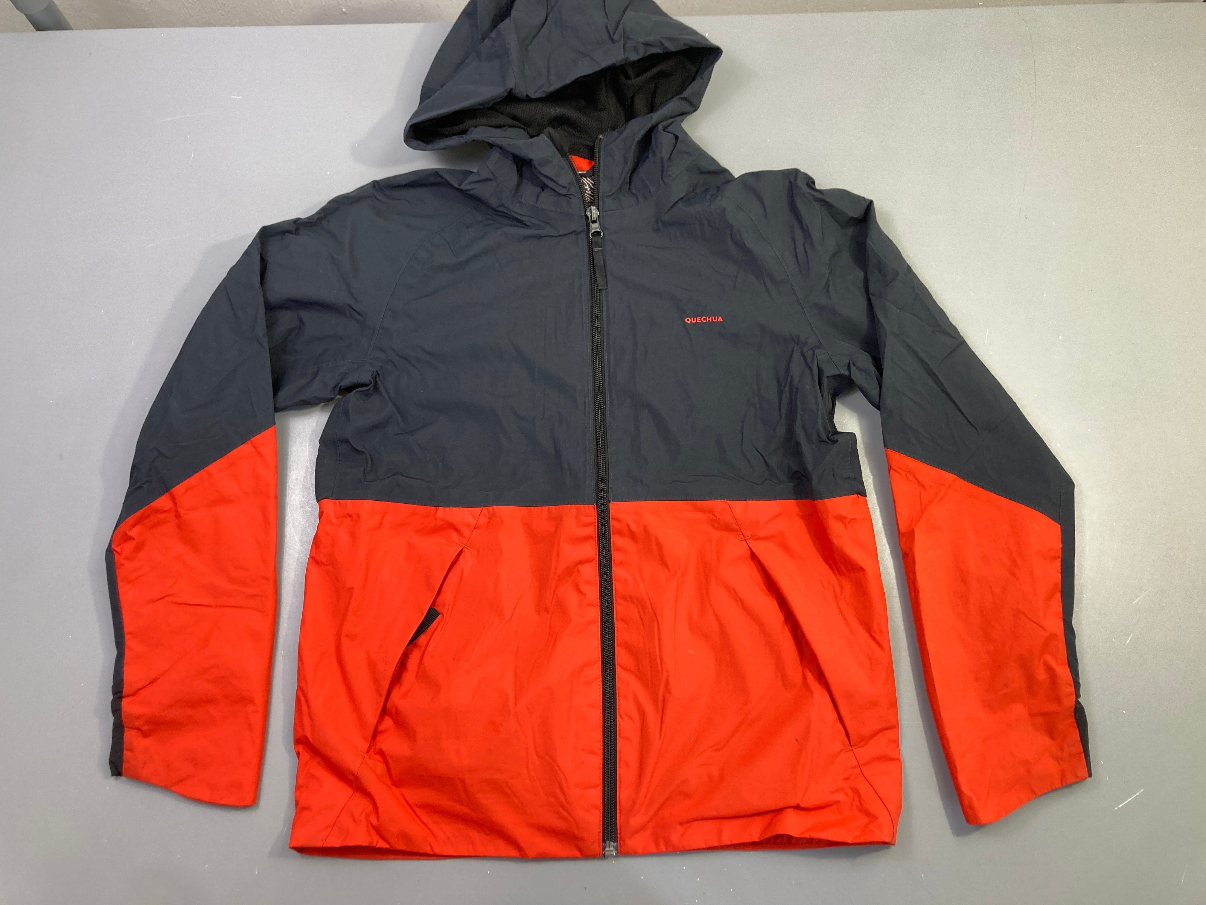 Veste zippée imperméable capuche gris orange
