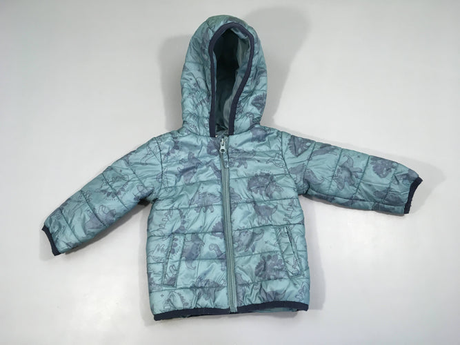 Doudoune light zippée verte dinos à capuche, moins cher chez Petit Kiwi