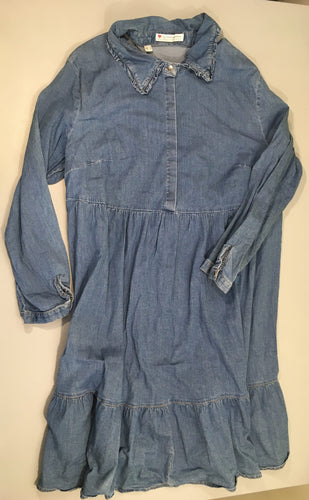 Robe chemise m.l denim col froufrous, moins cher chez Petit Kiwi
