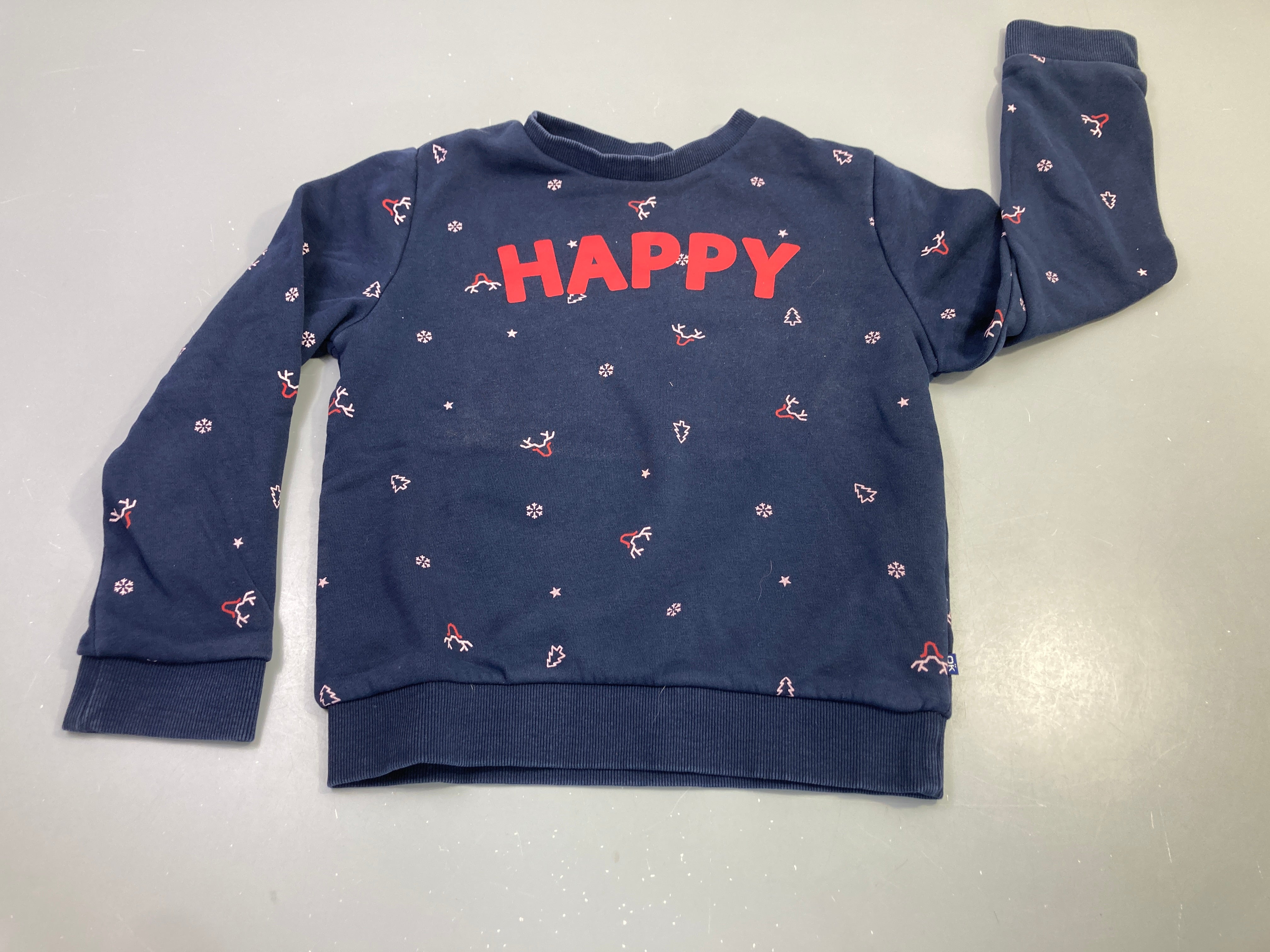 Sweat molleton bleu marine Happy imprimé rennes