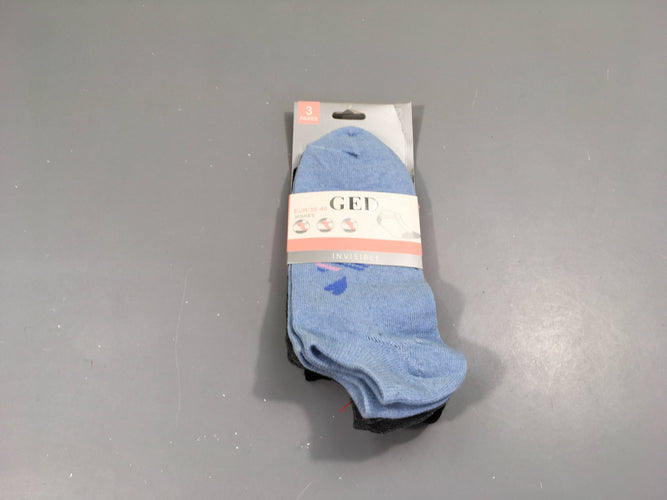 NEUF lot de 3 paires de chaussettes bleu/gris/noir, 35-40, moins cher chez Petit Kiwi