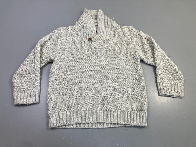 Pull gris col châle tricot torsadé, moins cher chez Petit Kiwi