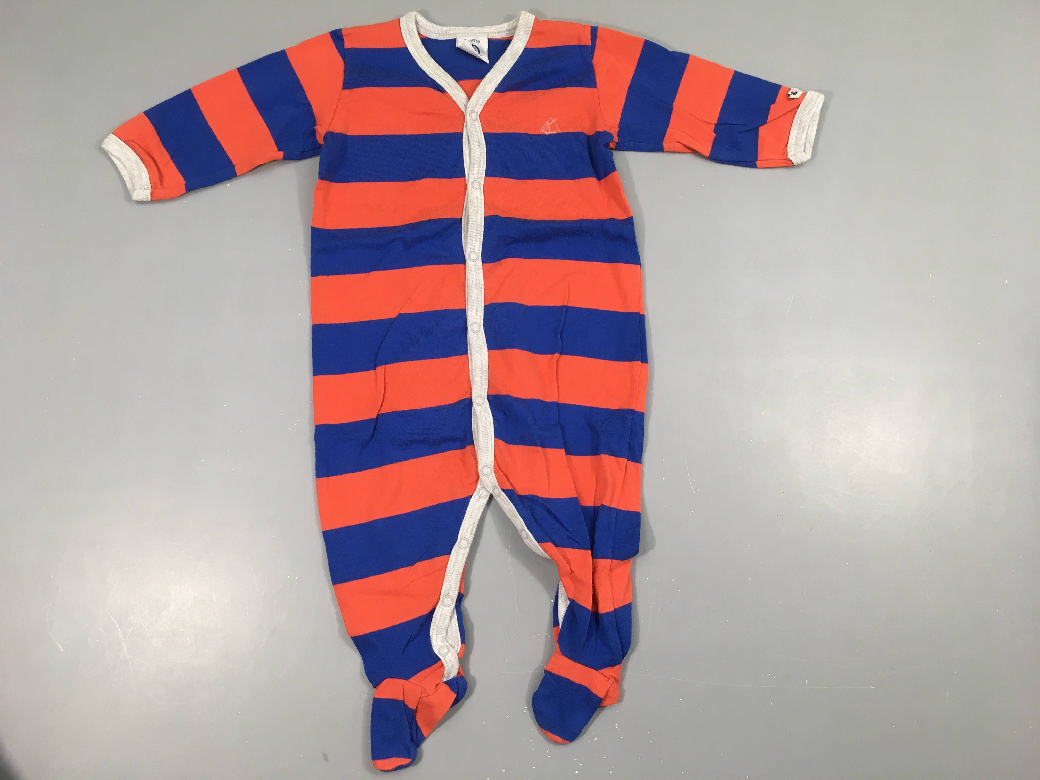 Pyjama jersey rayé bleu/rouge, légèrement bouloché