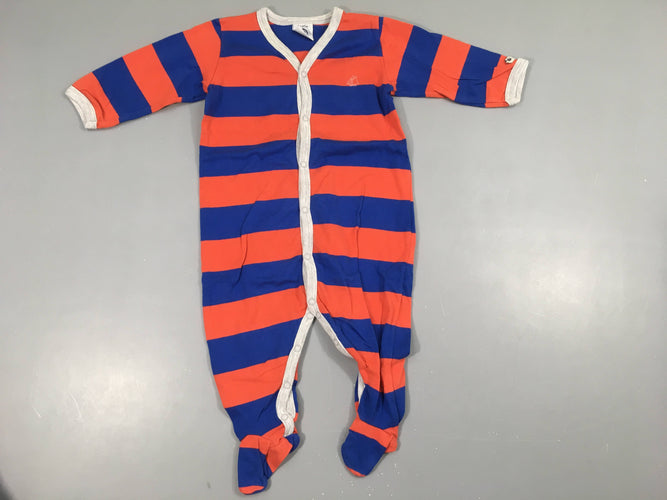 Pyjama jersey rayé bleu/rouge, légèrement bouloché, moins cher chez Petit Kiwi