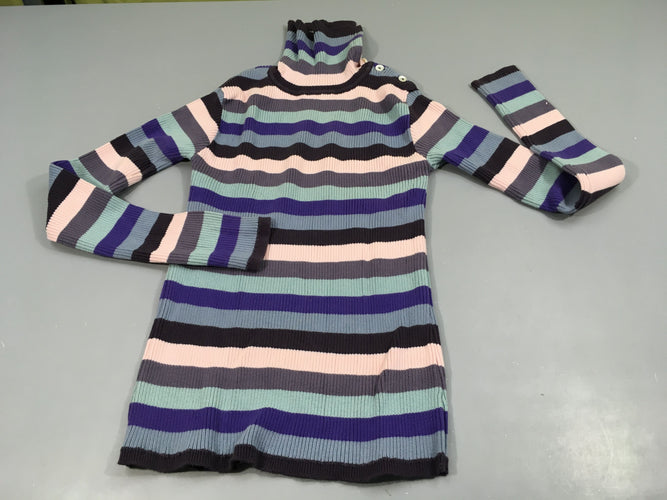 Pull côtelé rayé rose, mauve, gris,...grand col, moins cher chez Petit Kiwi