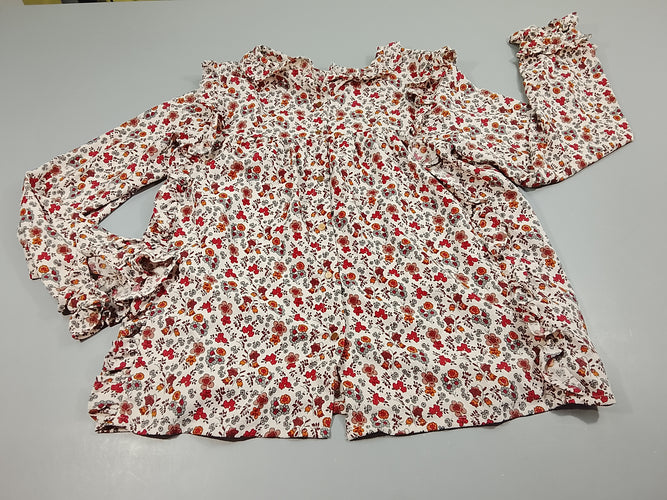 Blouse ml  écrue à fleurs ,volants  au col et épaulse, moins cher chez Petit Kiwi