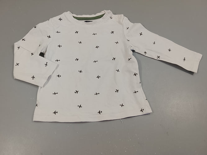 T-shirt m.l blanc ,motifs avions, moins cher chez Petit Kiwi