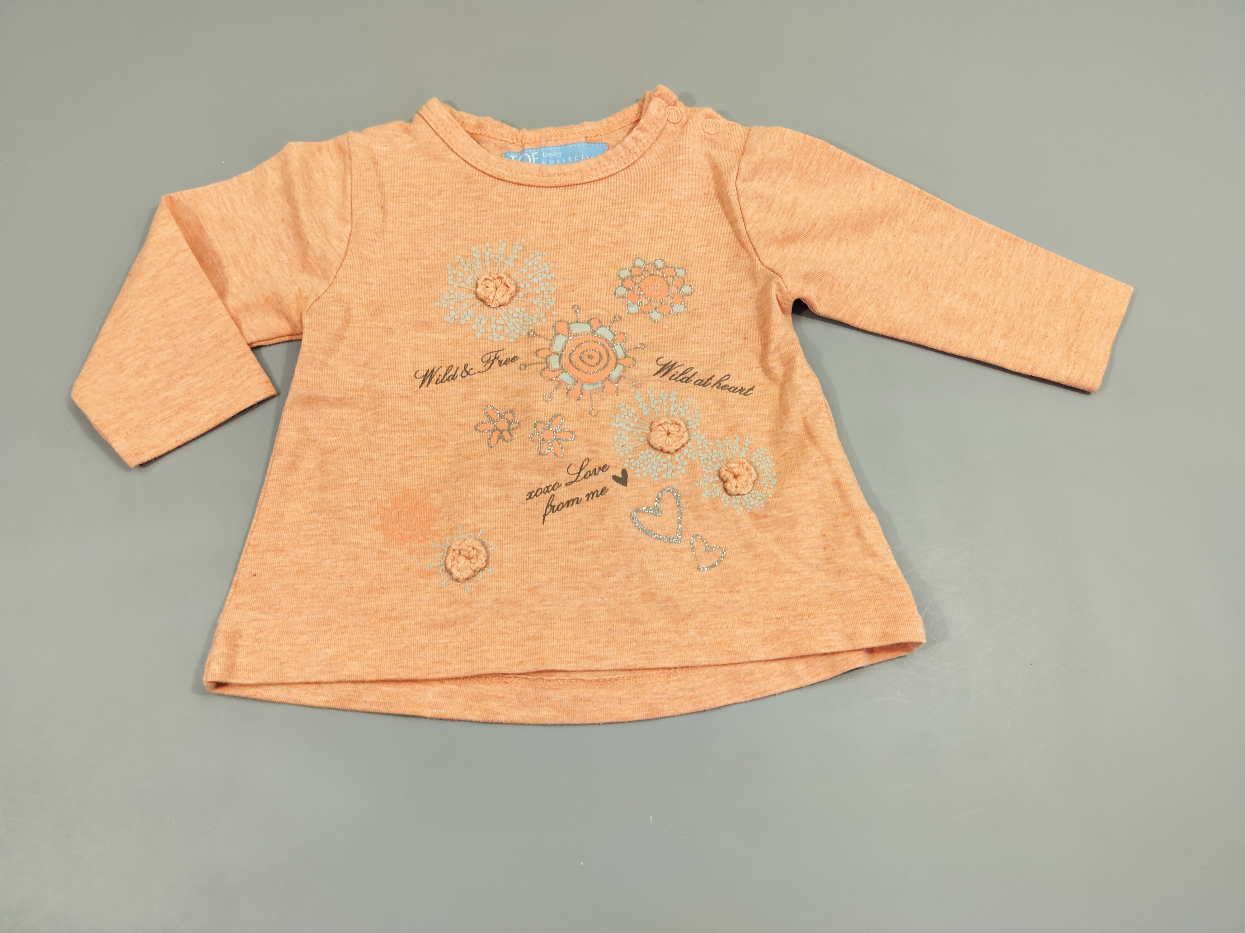 T-shirt m.l saumon clair flammé. Fleurs,.. Wild&Free