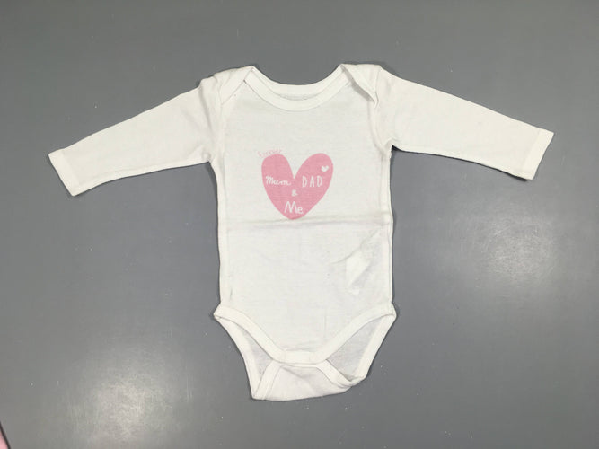 Body m.l blanc coeur rose Dad, moins cher chez Petit Kiwi