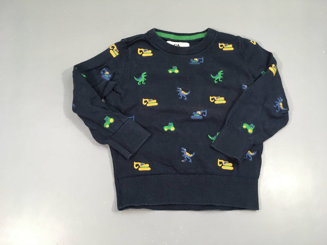 Pull bleu foncé engins chantier, moins cher chez Petit Kiwi