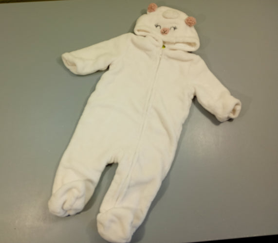 Combi pilote zipée  à capuche  velours blanc, tête d'animal, moins cher chez Petit Kiwi