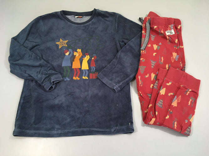 Pyjama 2pcs velours jersey bleu foncé-bordeau sapin noel Enfants, moins cher chez Petit Kiwi