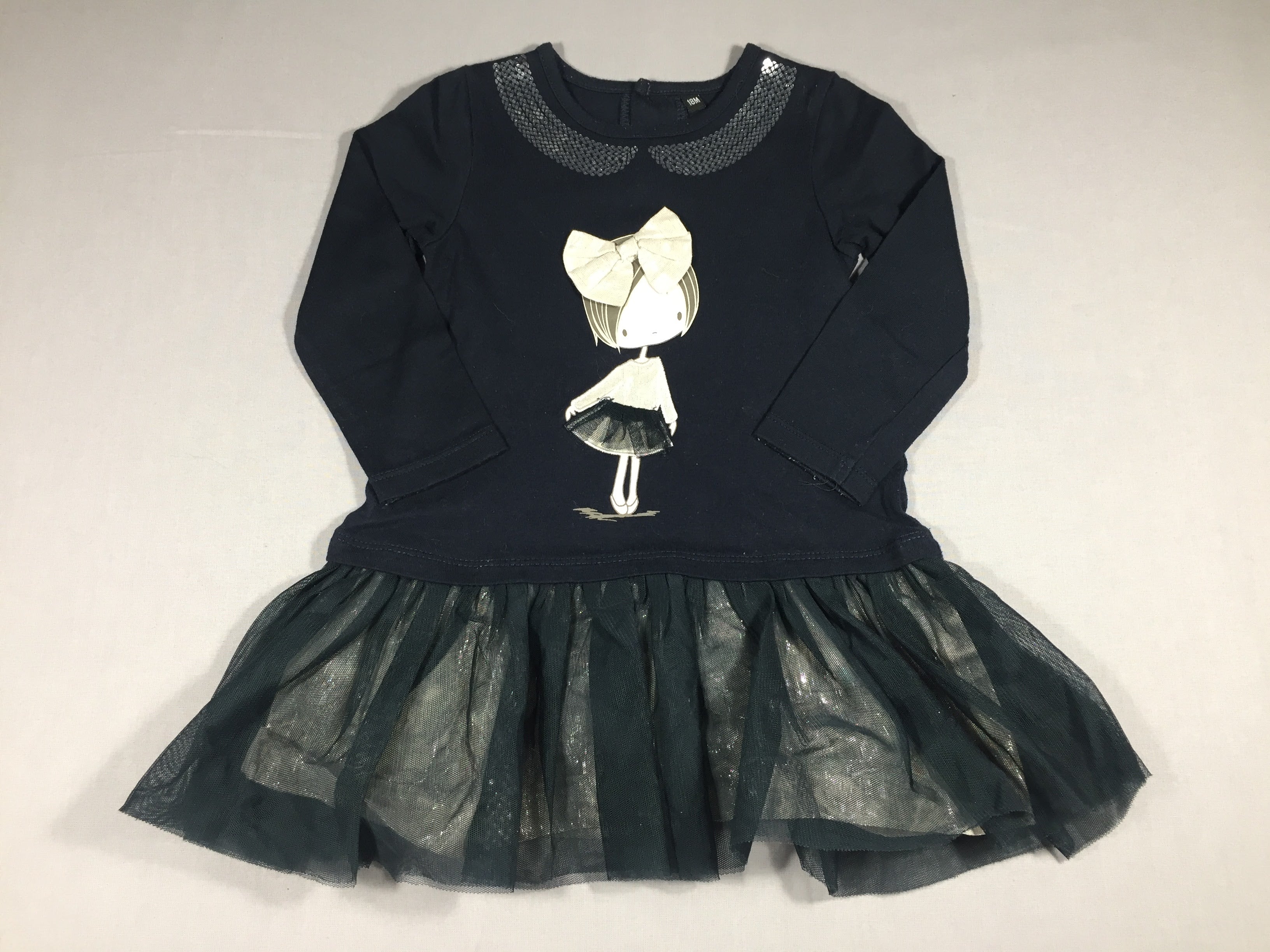 Robe ml bleu marine jersey et tulle - petite fille