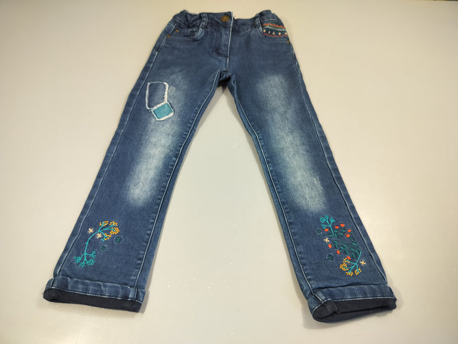 Jeans  doublé jersey avec broderies fleurs, moins cher chez Petit Kiwi