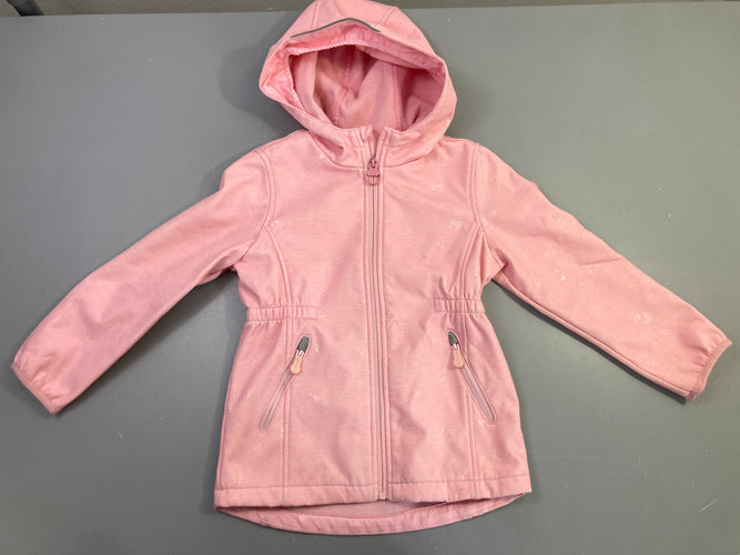 Veste zippée capuche softshell rose  doublure polaire tache manche arrière, moins cher chez Petit Kiwi