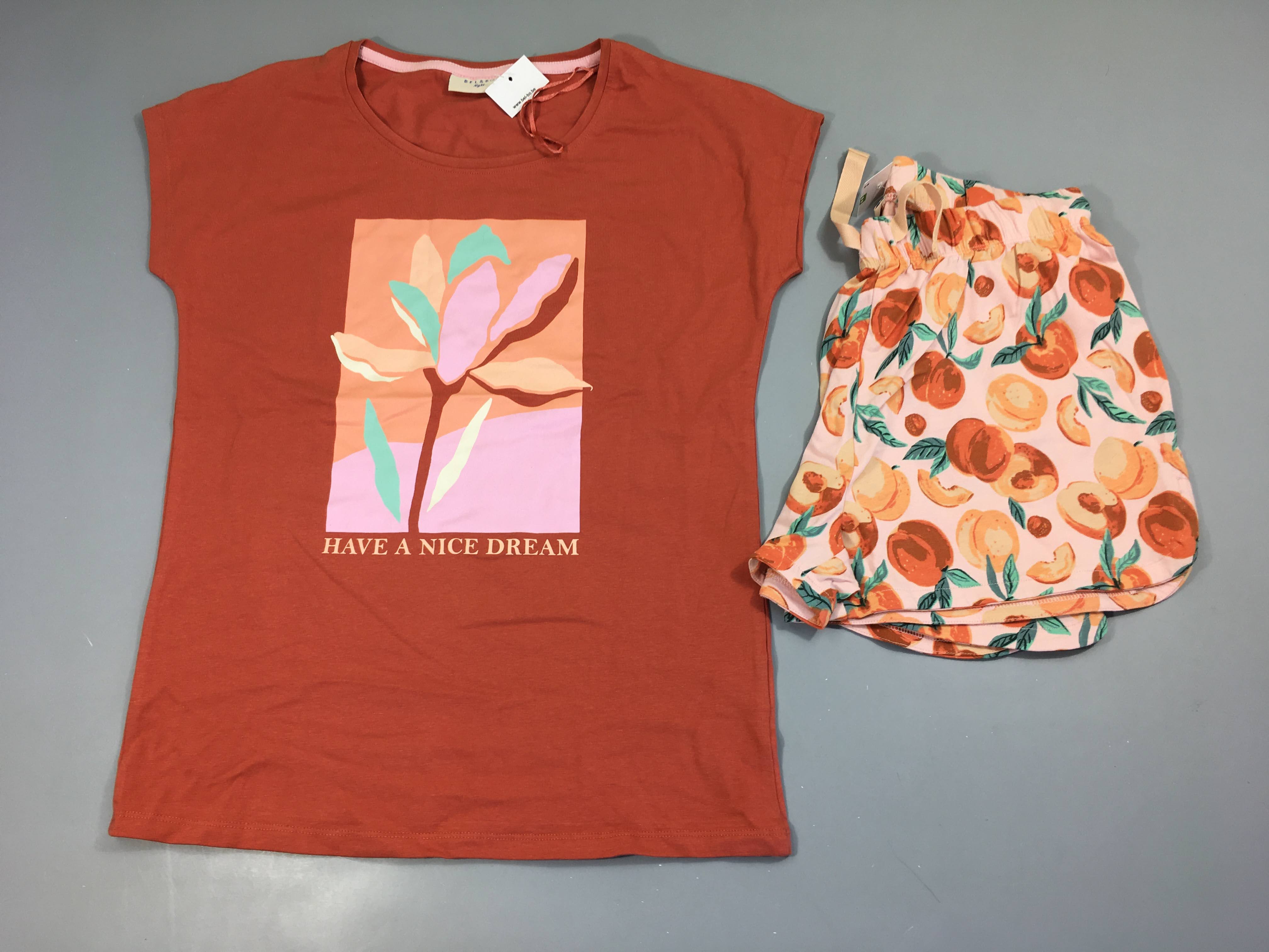 NEUF Pyjashort 2pcs jersey terra cota fleur/abricots