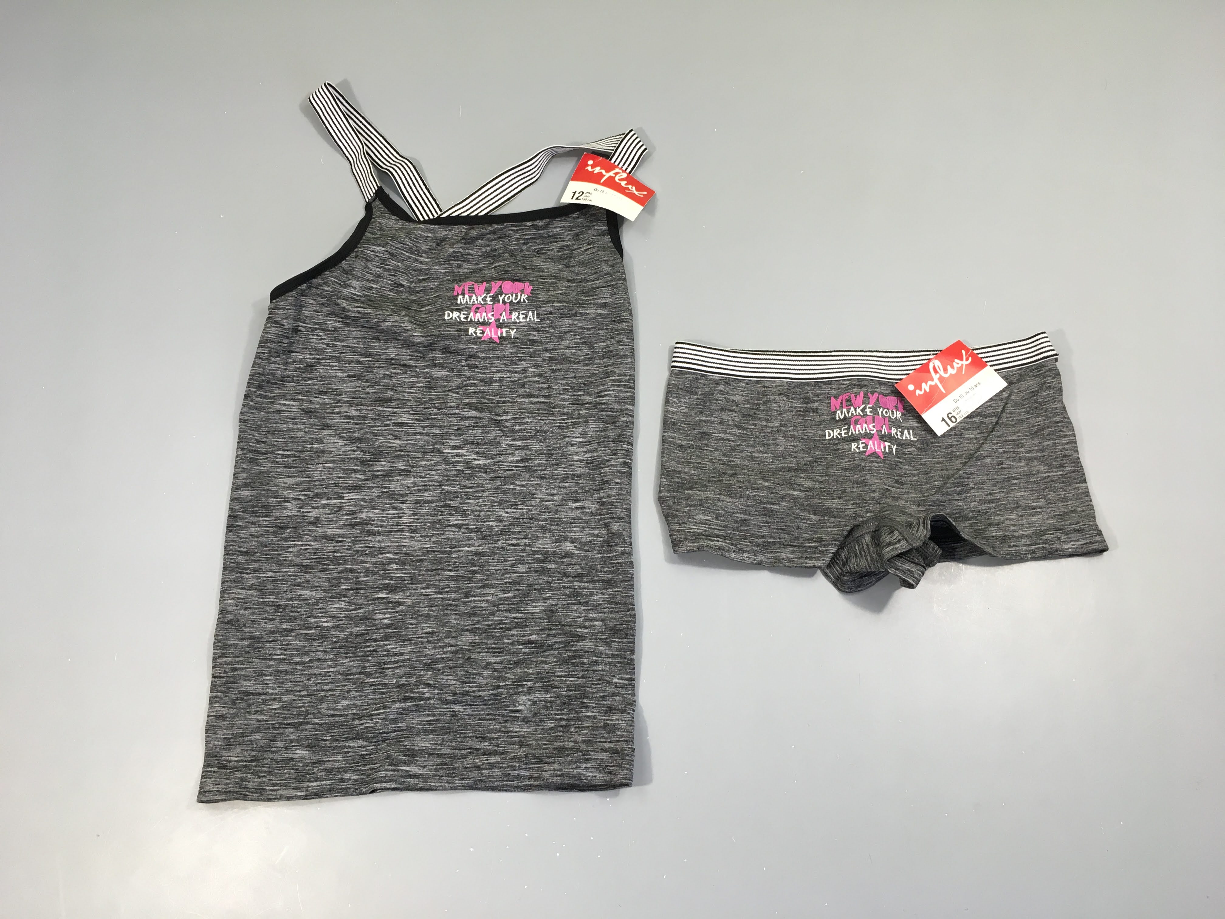 NEUF chemisette s.m gris flammé new york + culotte boxer