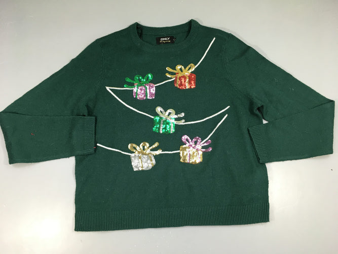 Pull de noël vert sequins Légère"ment bouloché, moins cher chez Petit Kiwi
