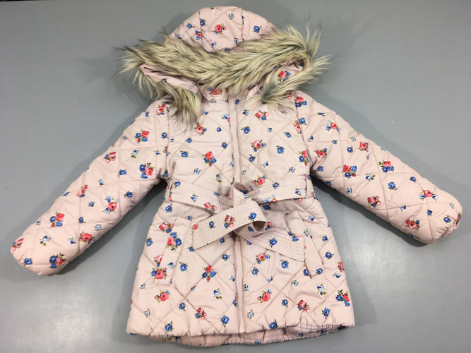 Manteau à capuche rose clair fleuri bleu rose Fausse fiourrure, moins cher chez Petit Kiwi