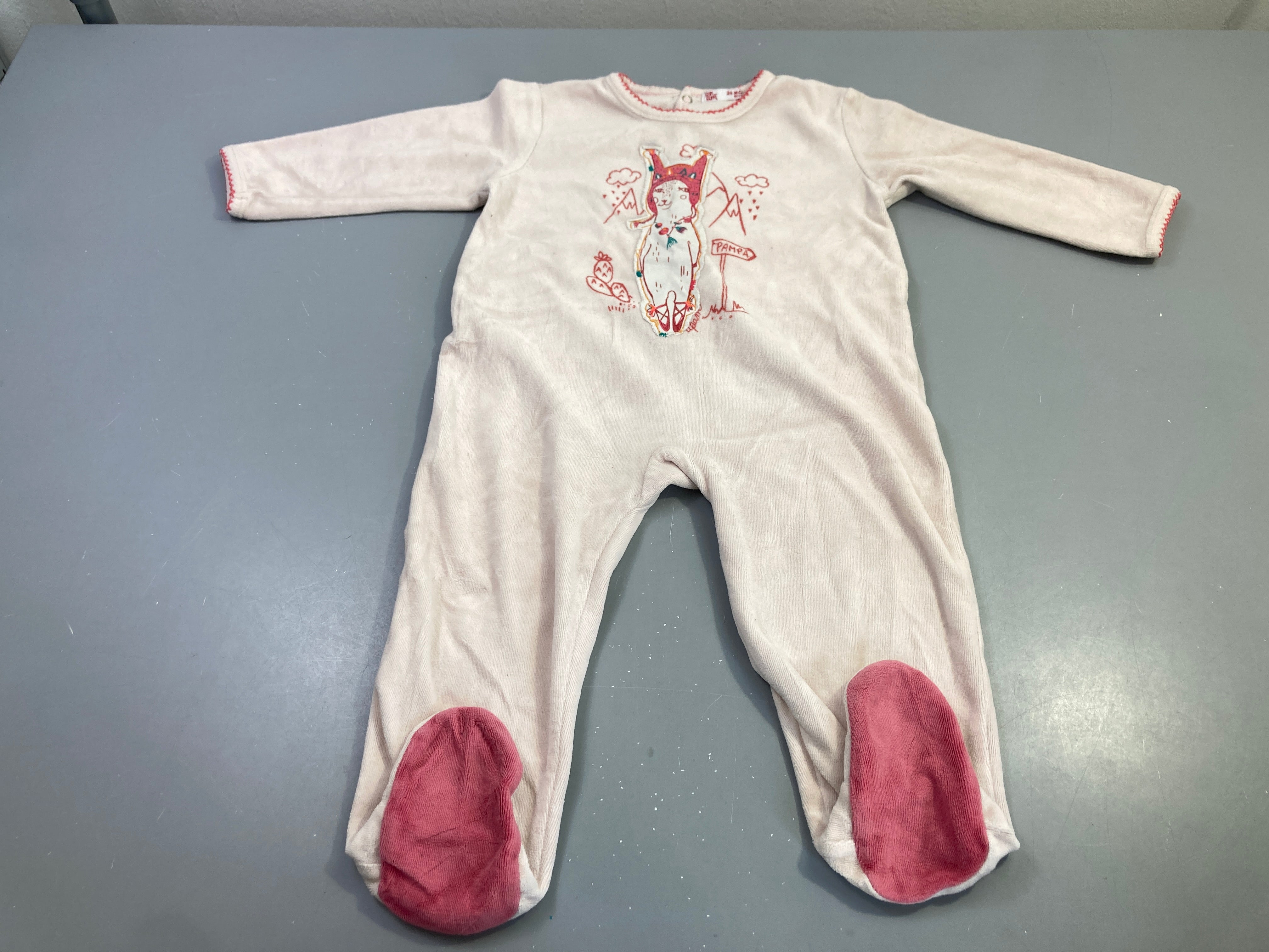 Pyjama velours rose pâle lama Pampa