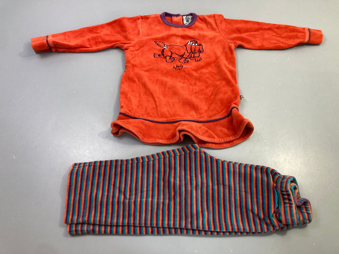 Pyjama velours 2 pièces orange rayé bas chien Woufy, moins cher chez Petit Kiwi