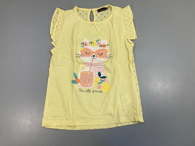 T-shirt m.c jaune dos ajouré chat, moins cher chez Petit Kiwi