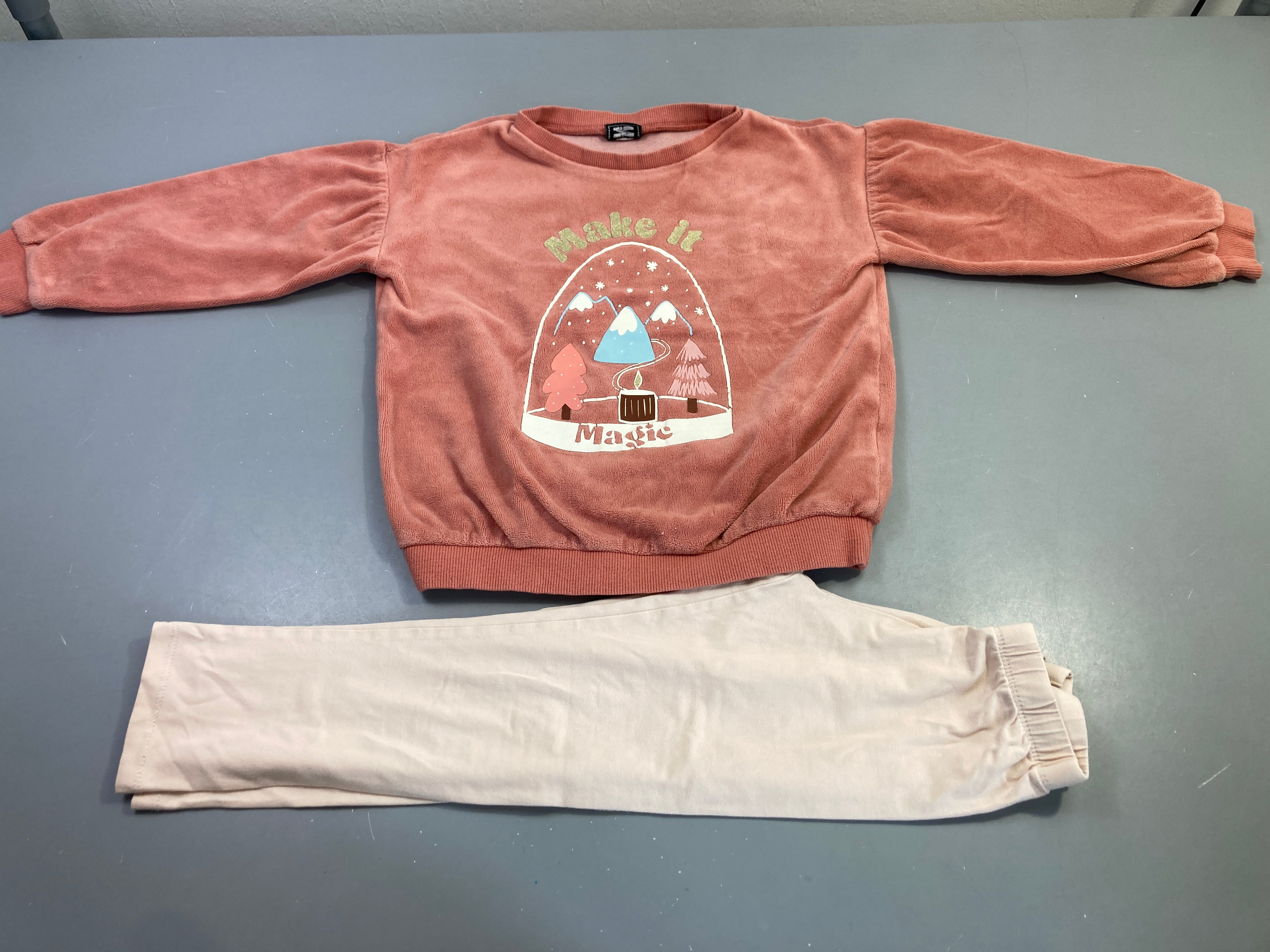 Pyjama 2pcs velours rose Make it Magic + pantalon beige