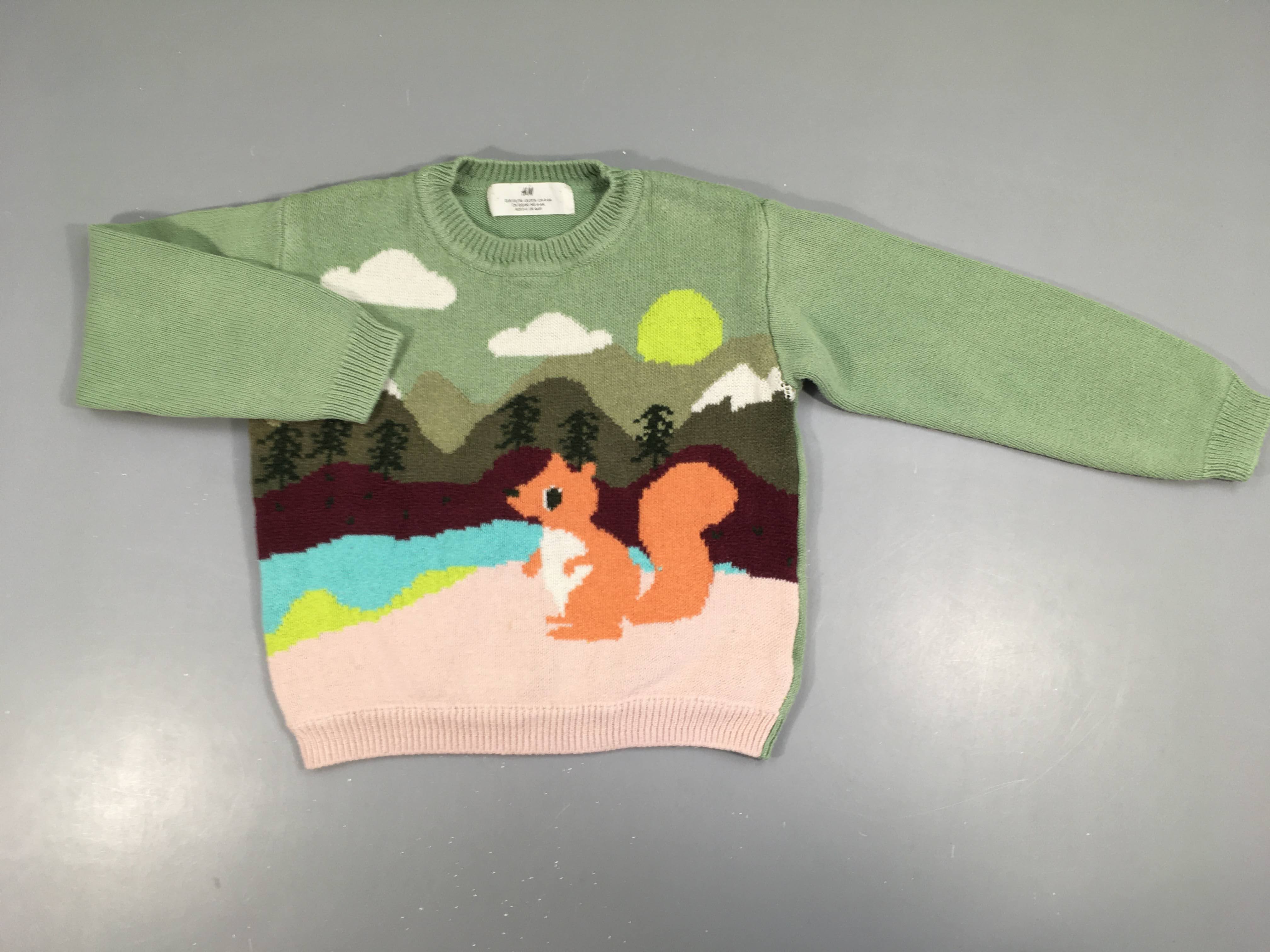 Pull vert paysage écureuil Bouloches