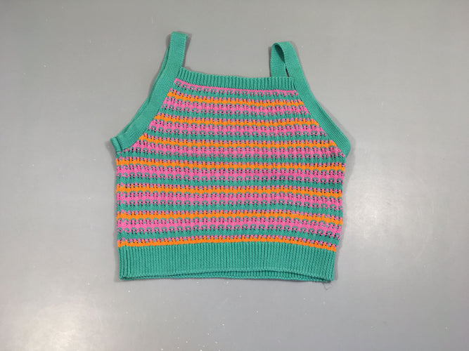 Crop top crochet rayé bleu/rose/orange, moins cher chez Petit Kiwi