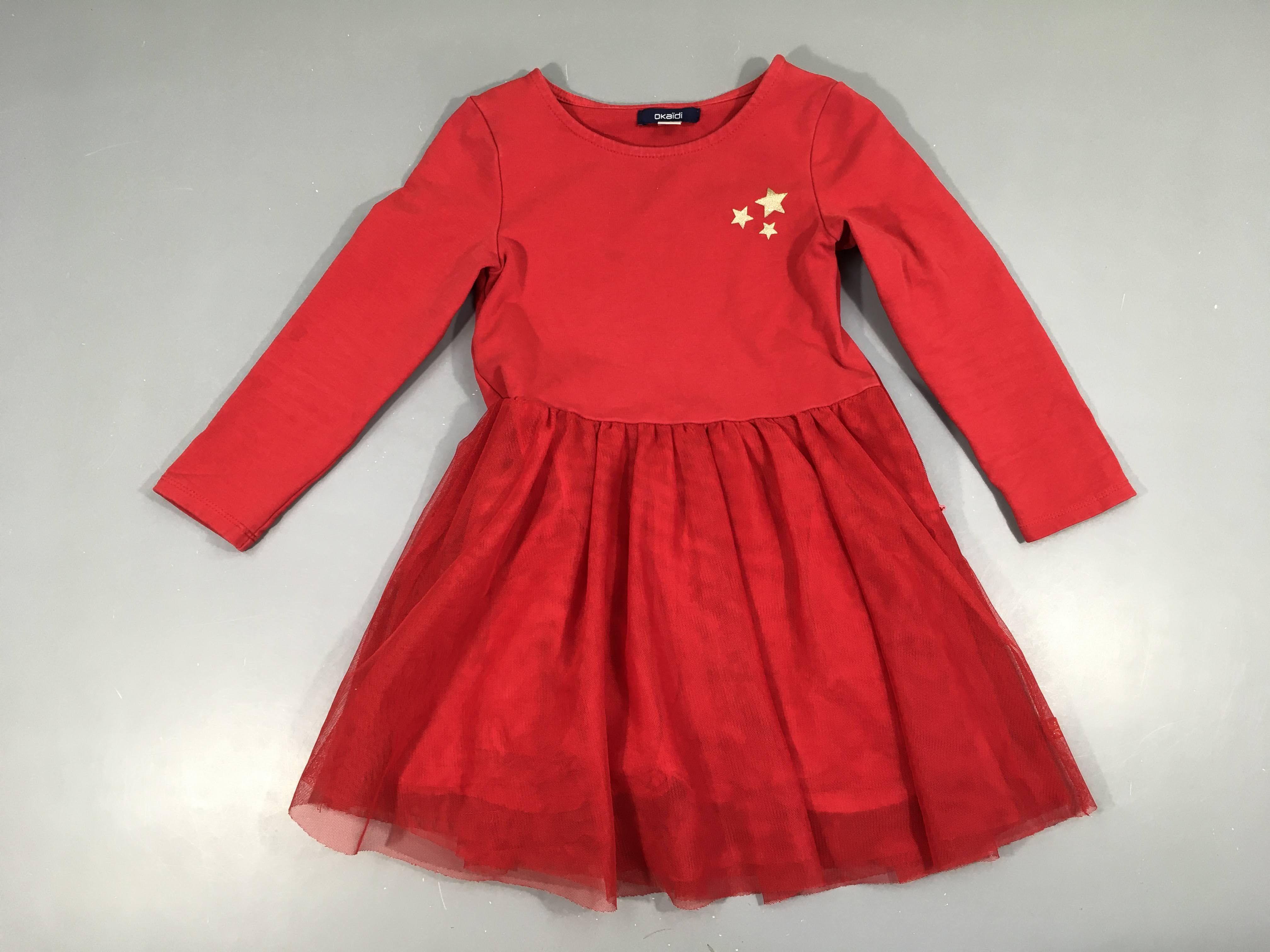 Robe m.l bi-matière rouge tulle étoiles dorées