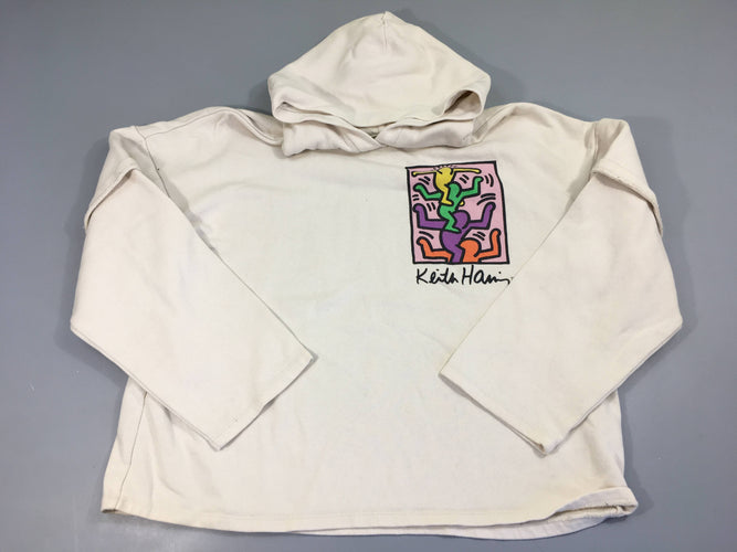 Sweat écru Keith Haring à capuche, bouloché, moins cher chez Petit Kiwi